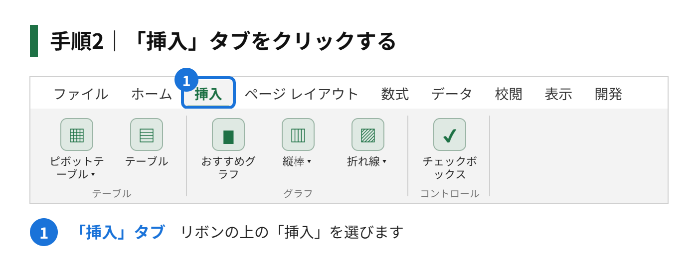 手順2：「挿入」タブをクリックする