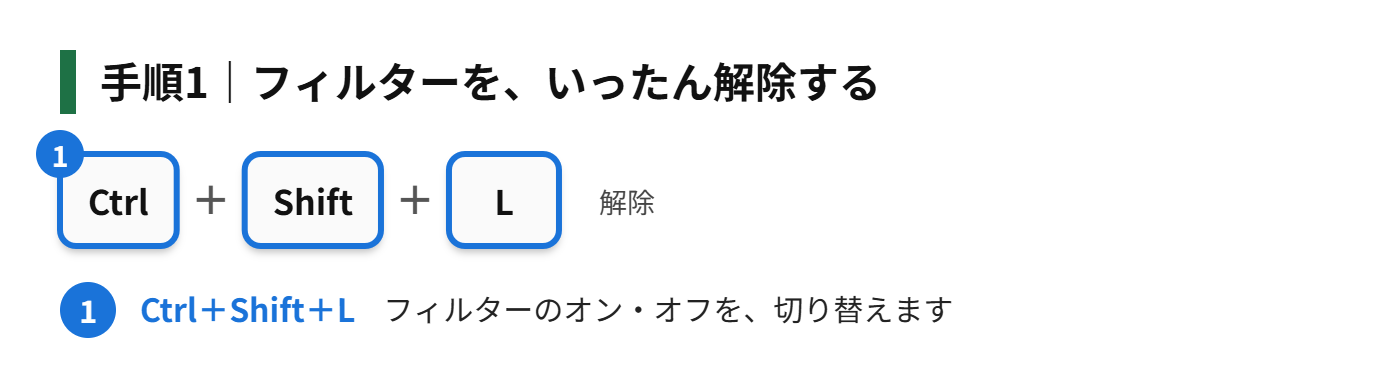 手順1：フィルターを、いったん解除する