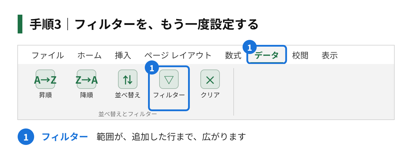 手順3：フィルターを、もう一度設定する