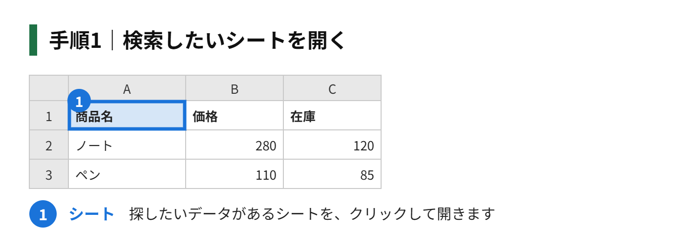 手順1:検索したいシートを開く