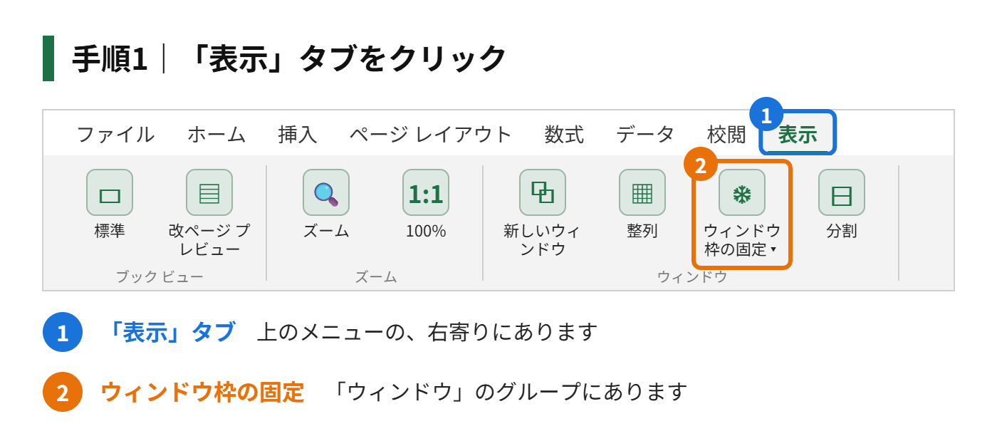 手順1：「表示」タブをクリックする