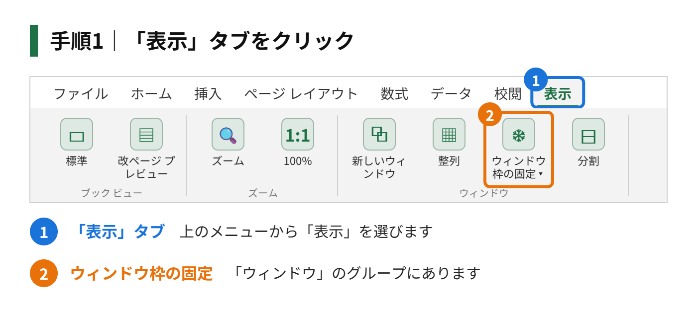 手順1：「表示」タブをクリックする