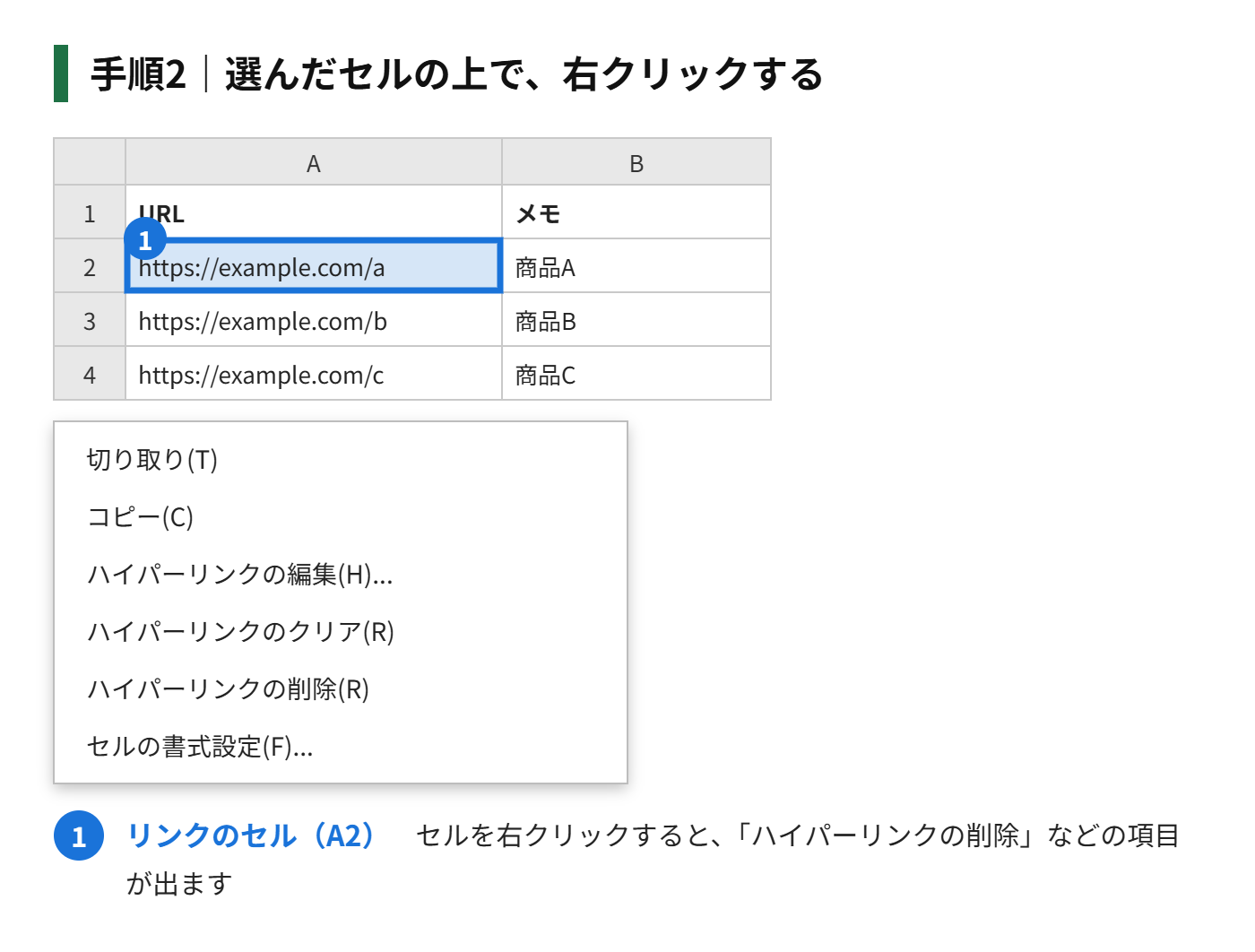 手順2:選んだセルの上で、右クリックする