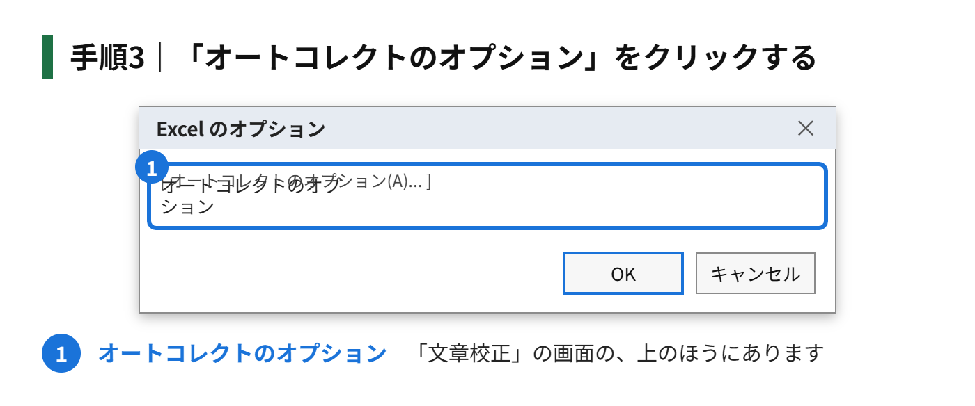 手順3:「オートコレクトのオプション」をクリックする