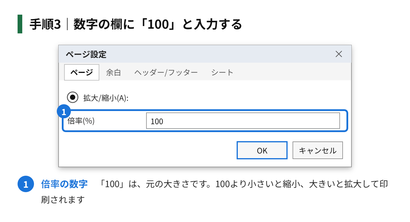 手順3：数字の欄に「100」と入力する