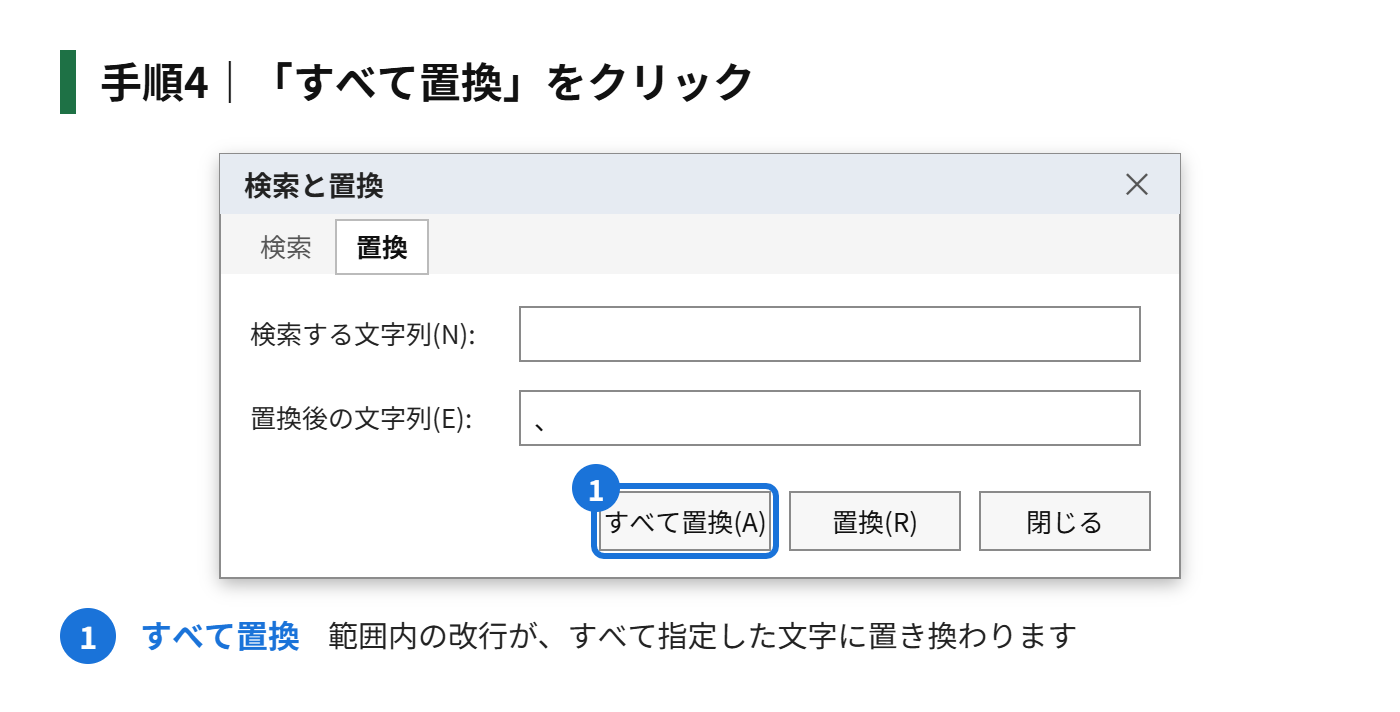 手順4：「すべて置換」をクリックする