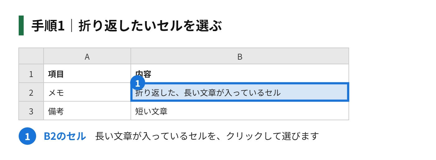 手順1：折り返したいセルを選ぶ